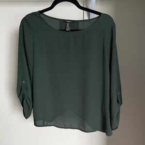 Forever 21 Dark Green Chiffon Roll-Tab Blouse